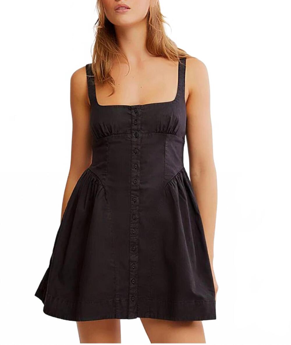 NEW FREE PEOPLE astrid oxford mini dress in black